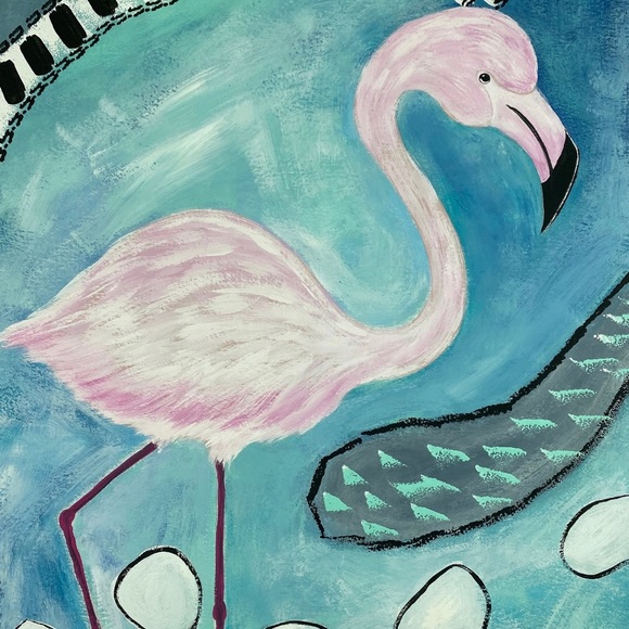 Flamingo Painting, Tropical Bird Art, Coastal Decor, Beach Art 11” x 15” - Picture 4 of 5